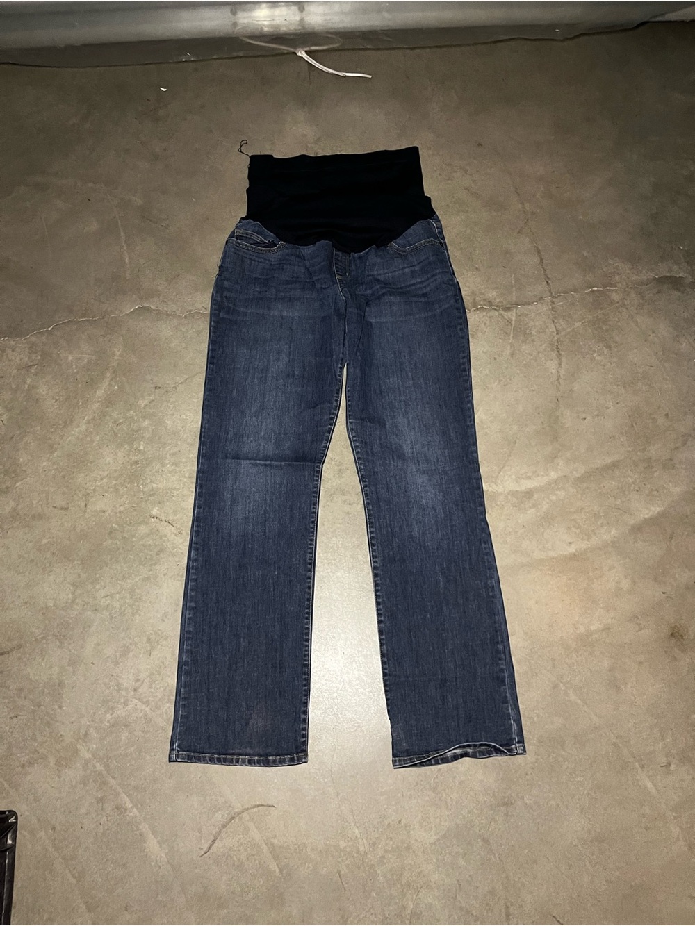 Liz Lange Dark Blue Straight-Leg Maternity Jeans with Black Waistband